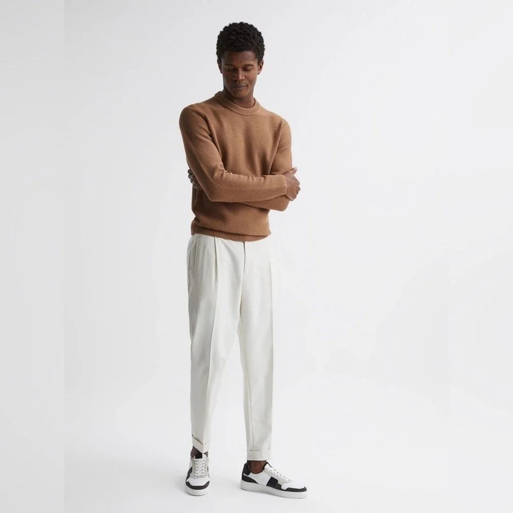 Reiss Cole Ribbed Crew Neck Jumper In Camel XL